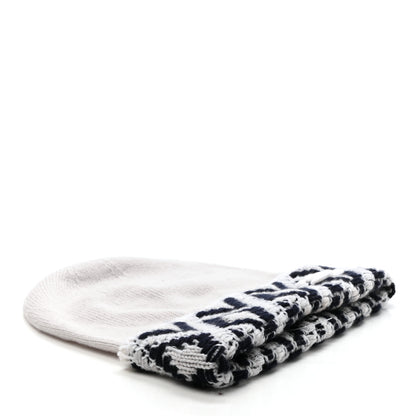 Chanel Cashmere Blend CC Beanie Hat With Gloves Set White Navy Blue 3 of 5
