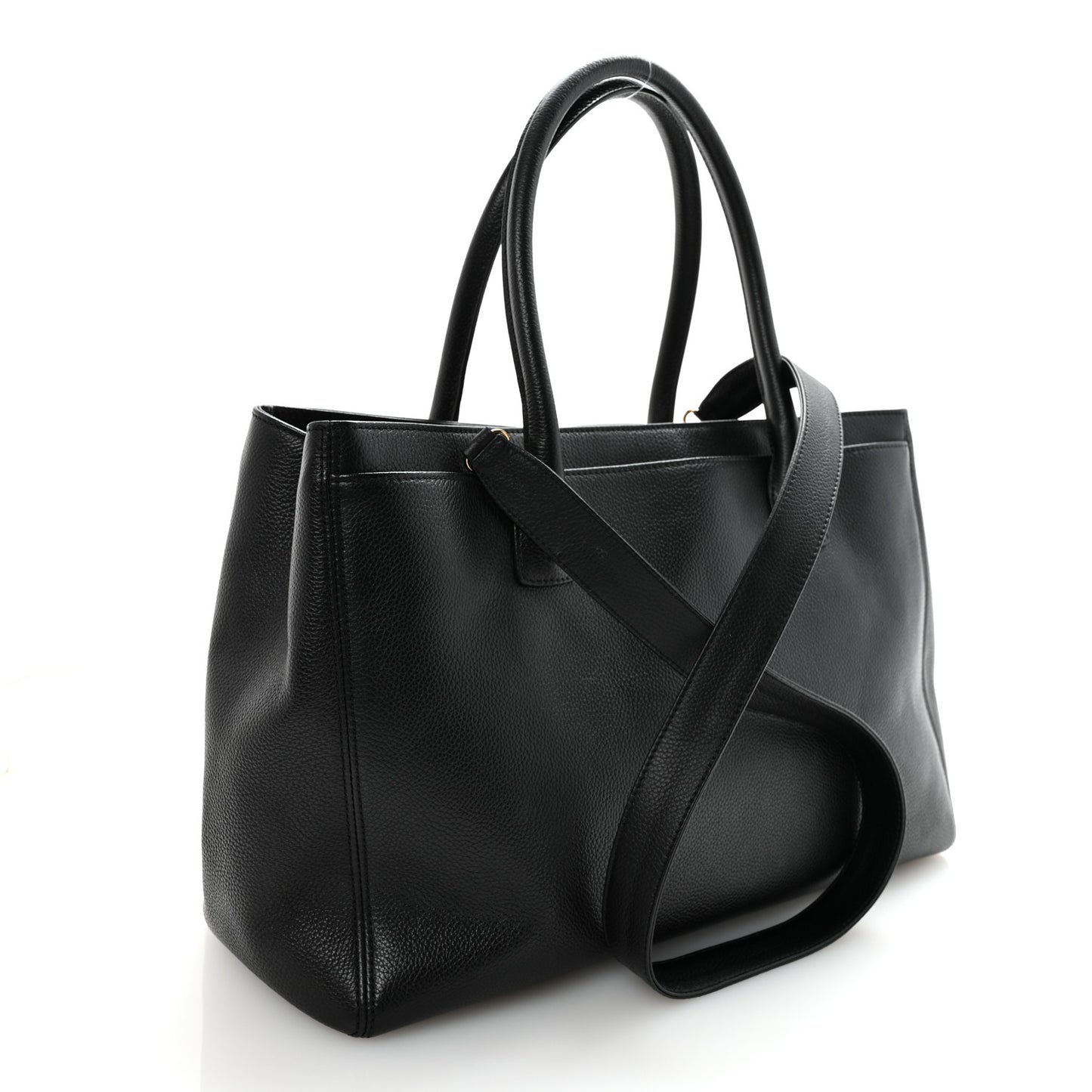 Calfskin Cerf Executive Shopper Tote Black