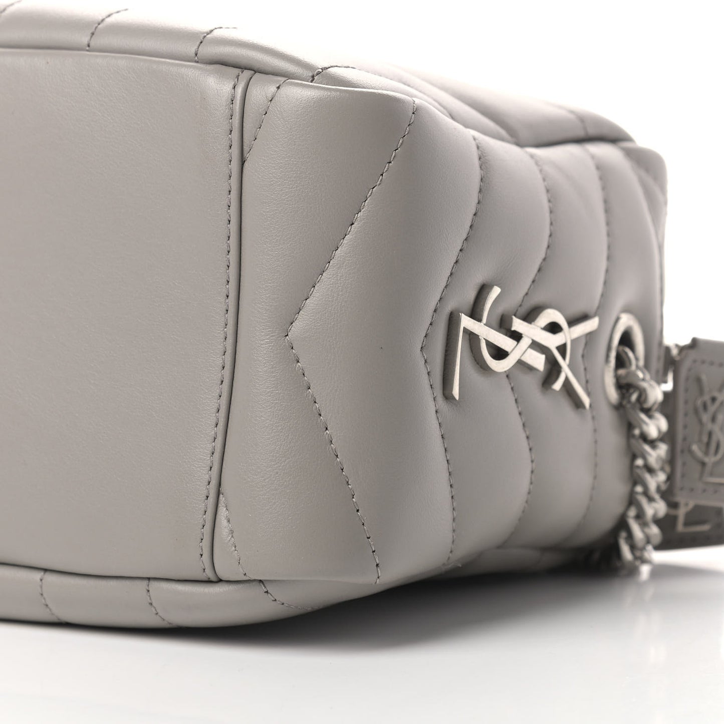 Calfskin Y Quilted Monogram Small Loulou Bowling Bag Light Gray