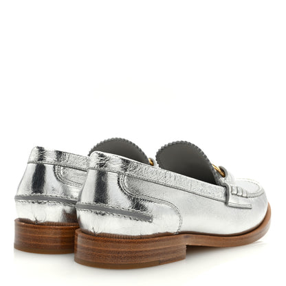 Fendi Metallic Vitello Womens O'Lock Loafers 39 Argento 4 of 7