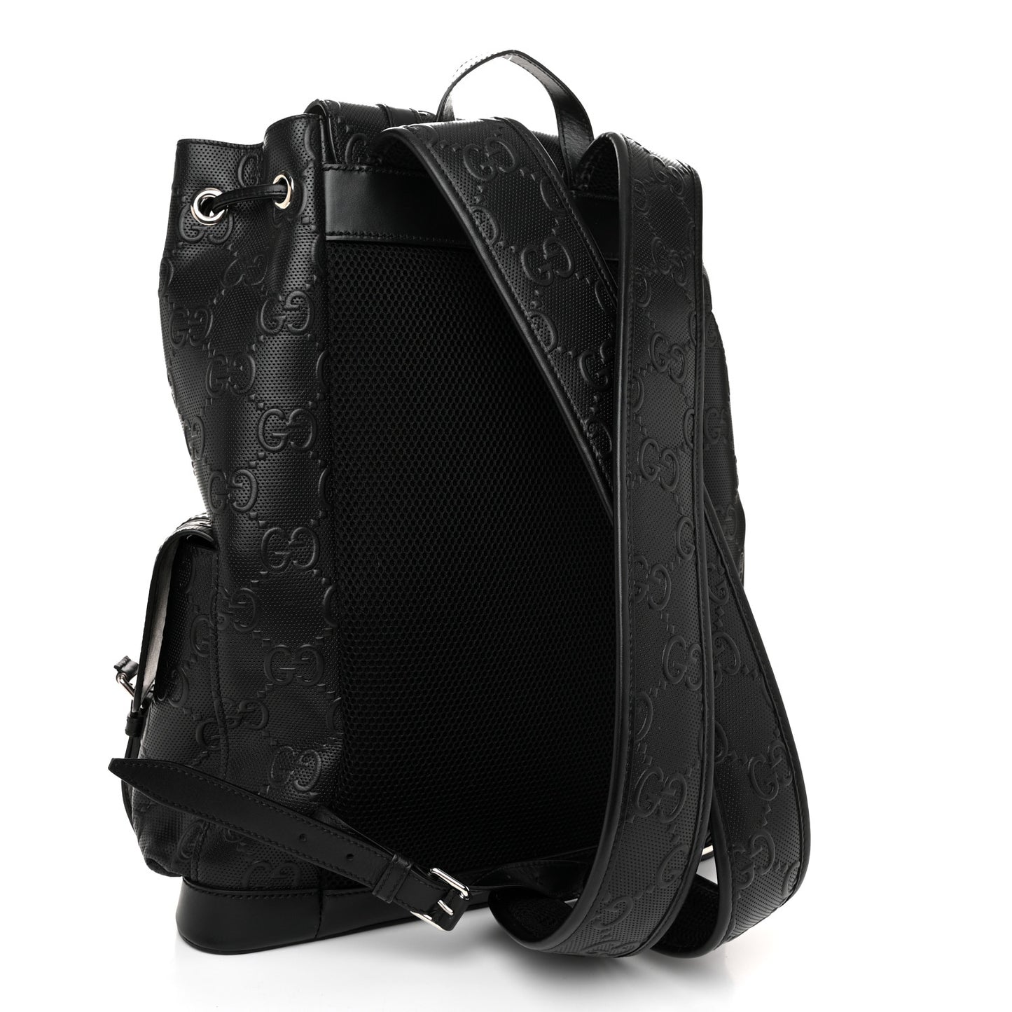 Calfskin GG Tennis Embossed Double Buckle Backpack Black