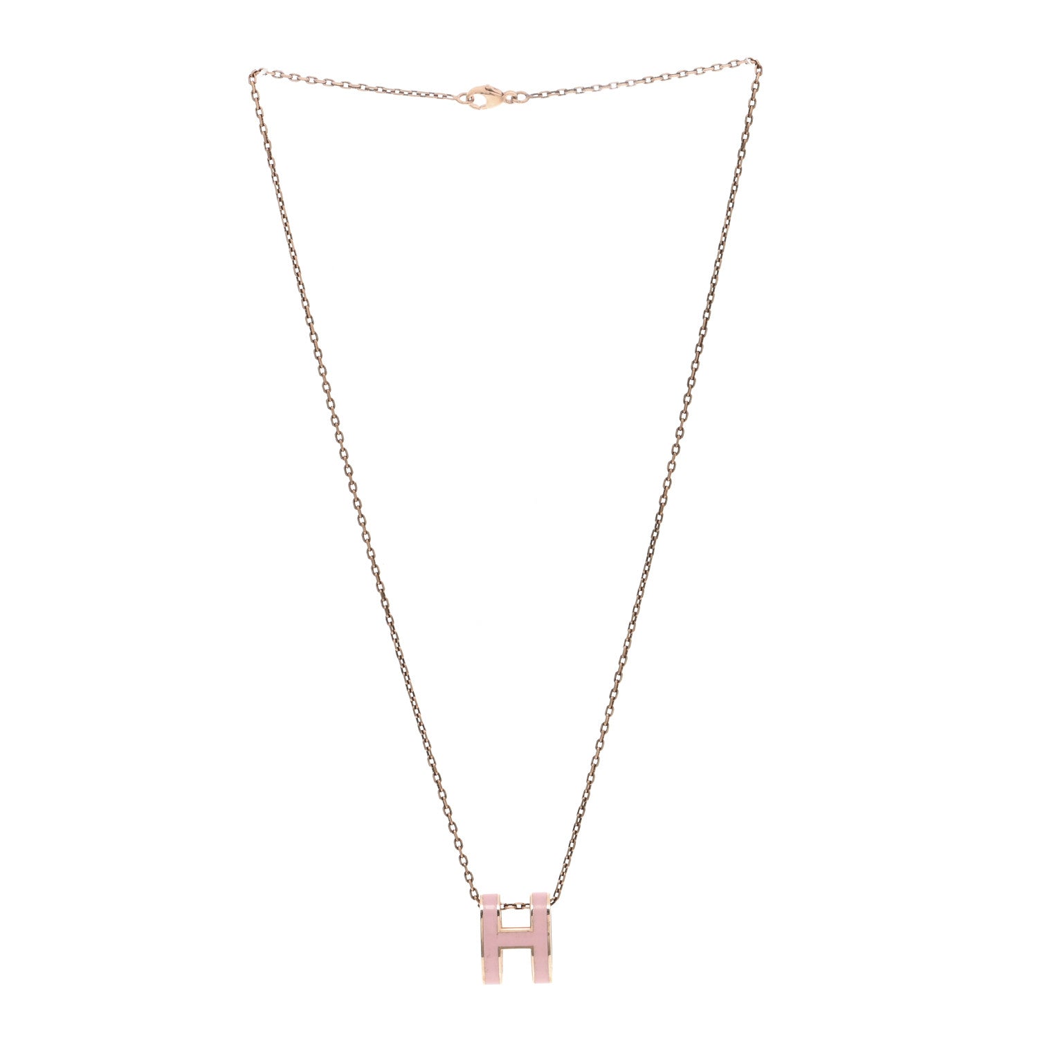 Hermes Lacquered Rose Gold Pop H Pendant Necklace Rose Dragee 2 of 4