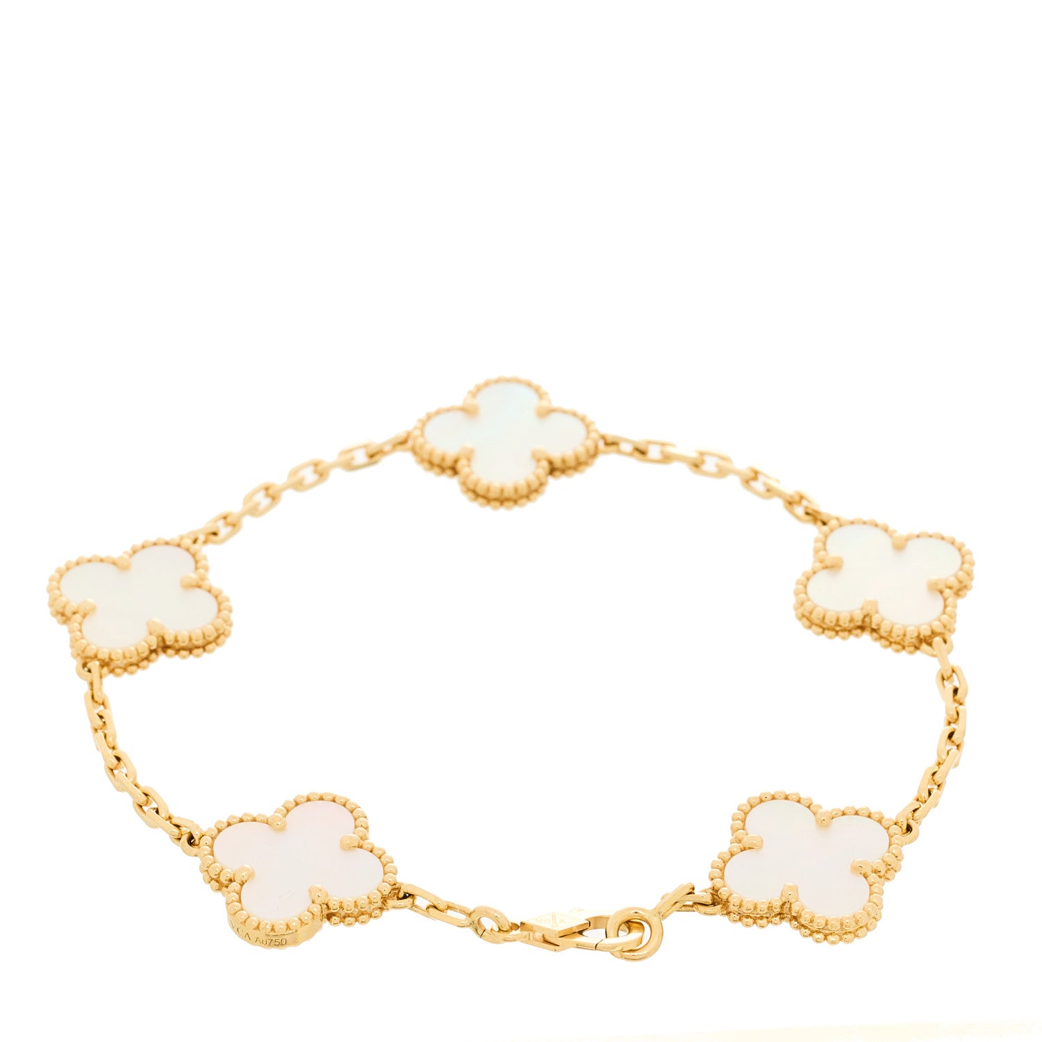 Van Cleef & Arpels 18K Yellow Gold Mother of Pearl 5 Motifs Vintage Alhambra Bracelet 2 of 5