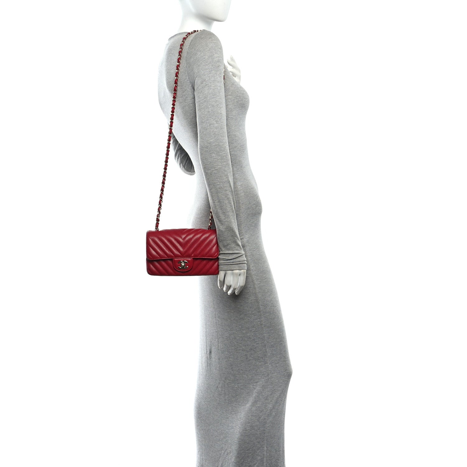 Chanel Caviar Chevron Quilted Mini Rectangular Flap Dark Red 2 of 11