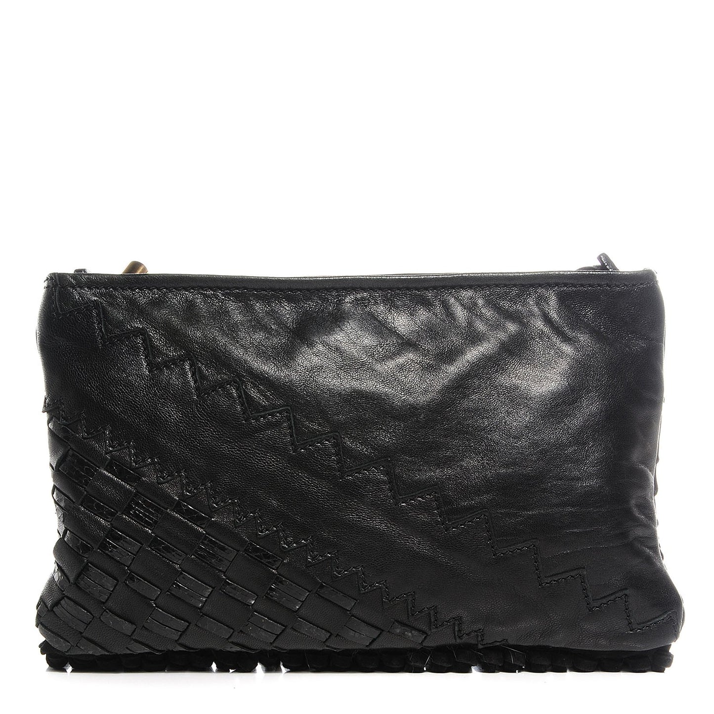 Leather Snakeskin Suede Fringe Tita Convertible Clutch Black
