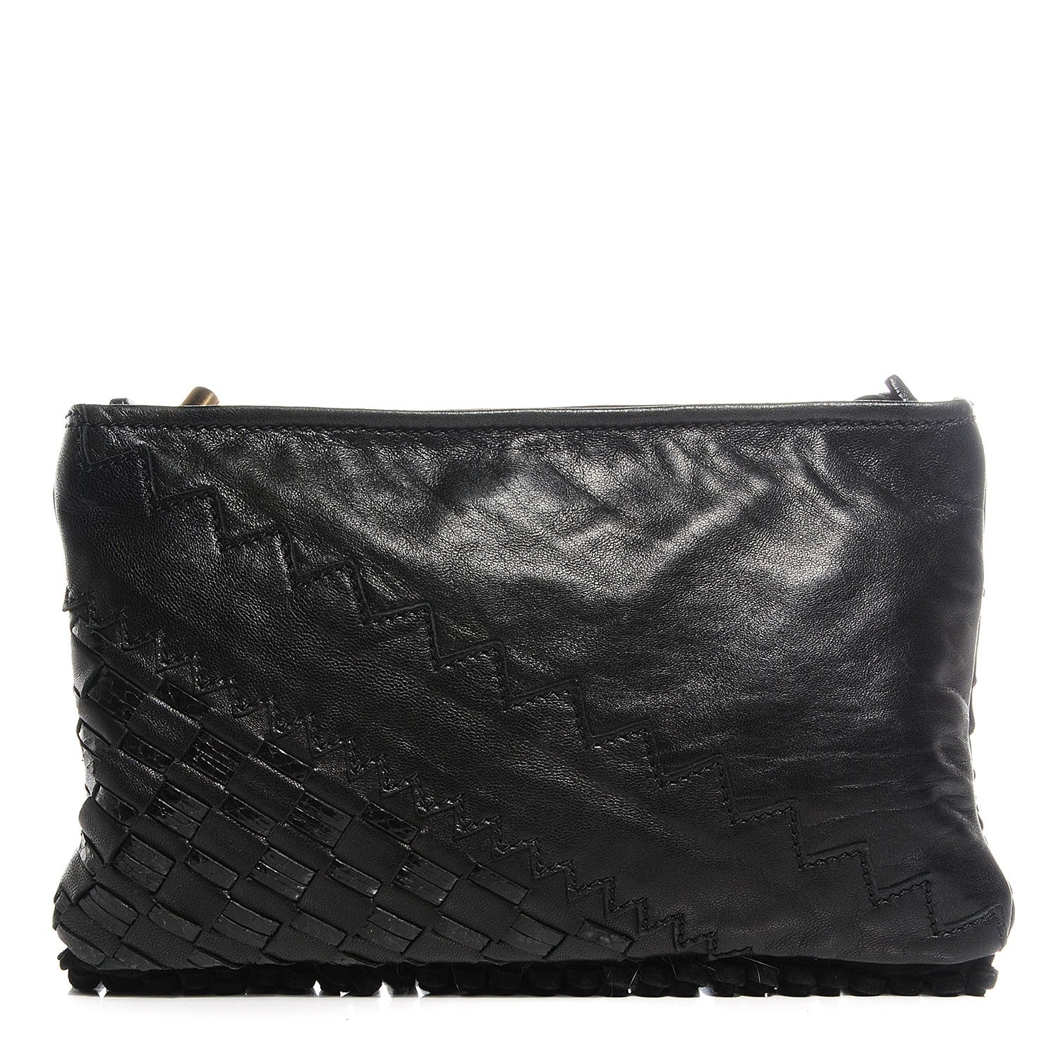 Jimmy Choo Leather Snakeskin Suede Fringe Tita Convertible Clutch Black 1 of 8