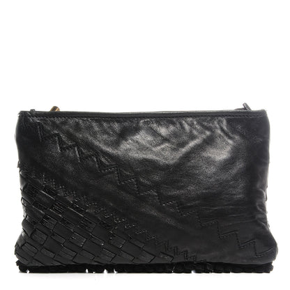 Jimmy Choo Leather Snakeskin Suede Fringe Tita Convertible Clutch Black 1 of 8