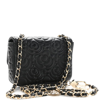 Chanel Lambskin Camellia Embossed Chain Belt Bag Black 3 of 11