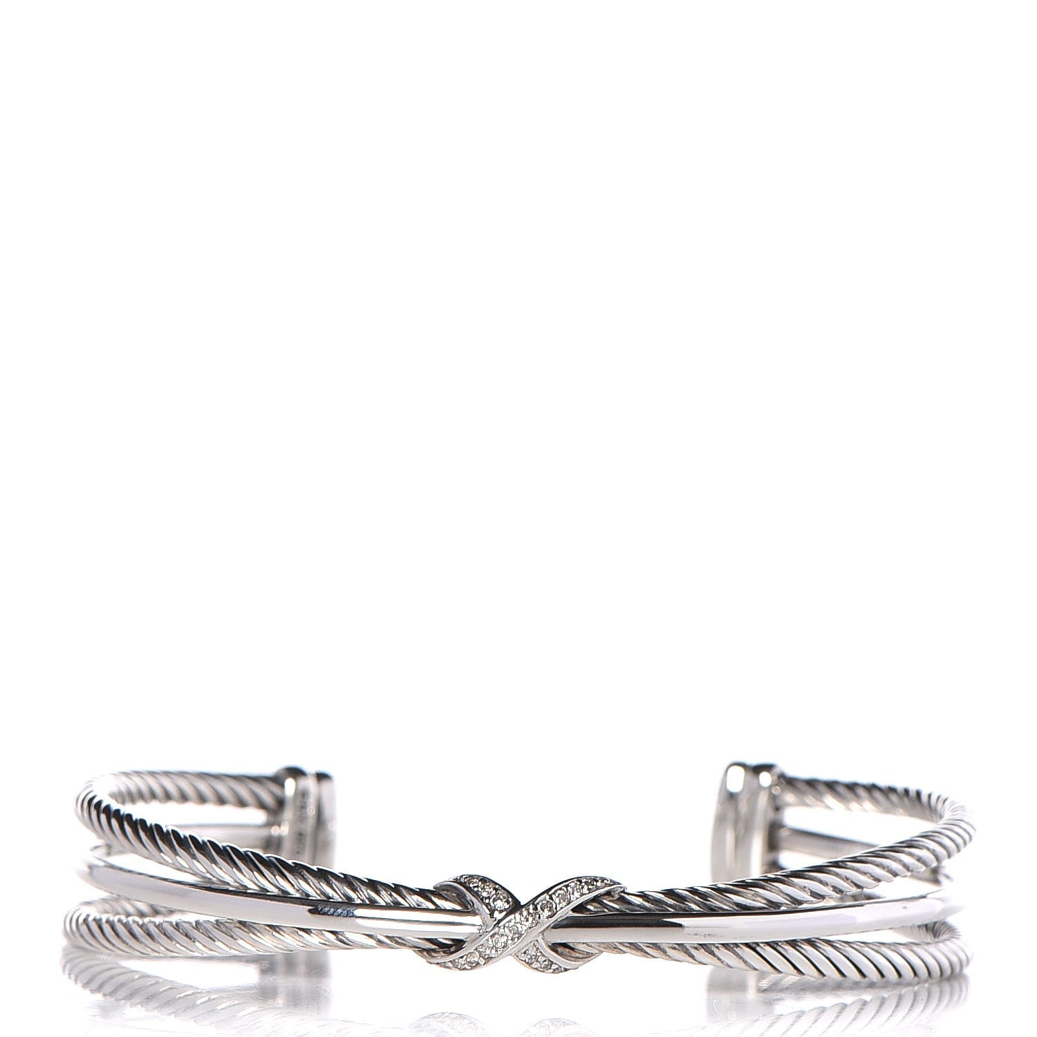 David Yurman Sterling Silver Diamond 7mm X Crossover Cuff 1 of 5