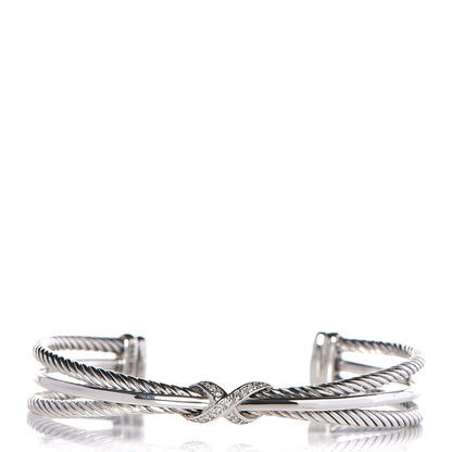 David Yurman Sterling Silver Diamond 7mm X Crossover Cuff 1 of 5