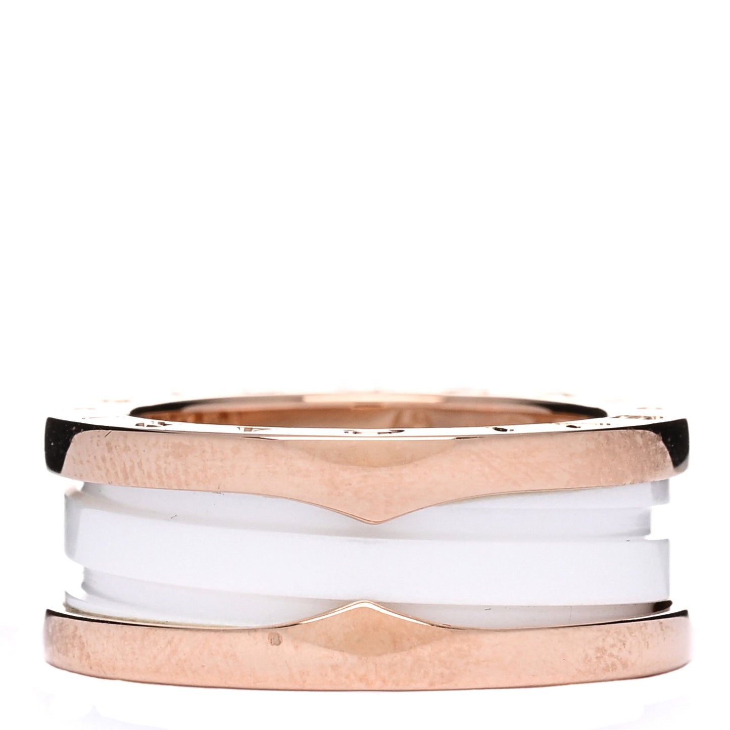 18K Rose Gold White Ceramic B.Zero1 Two-Band Ring 49 4.75