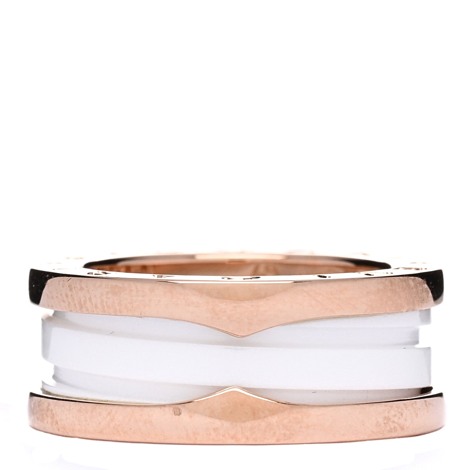Bulgari 18K Rose Gold White Ceramic B.Zero1 Two-Band Ring 49 4.75 1 of 6