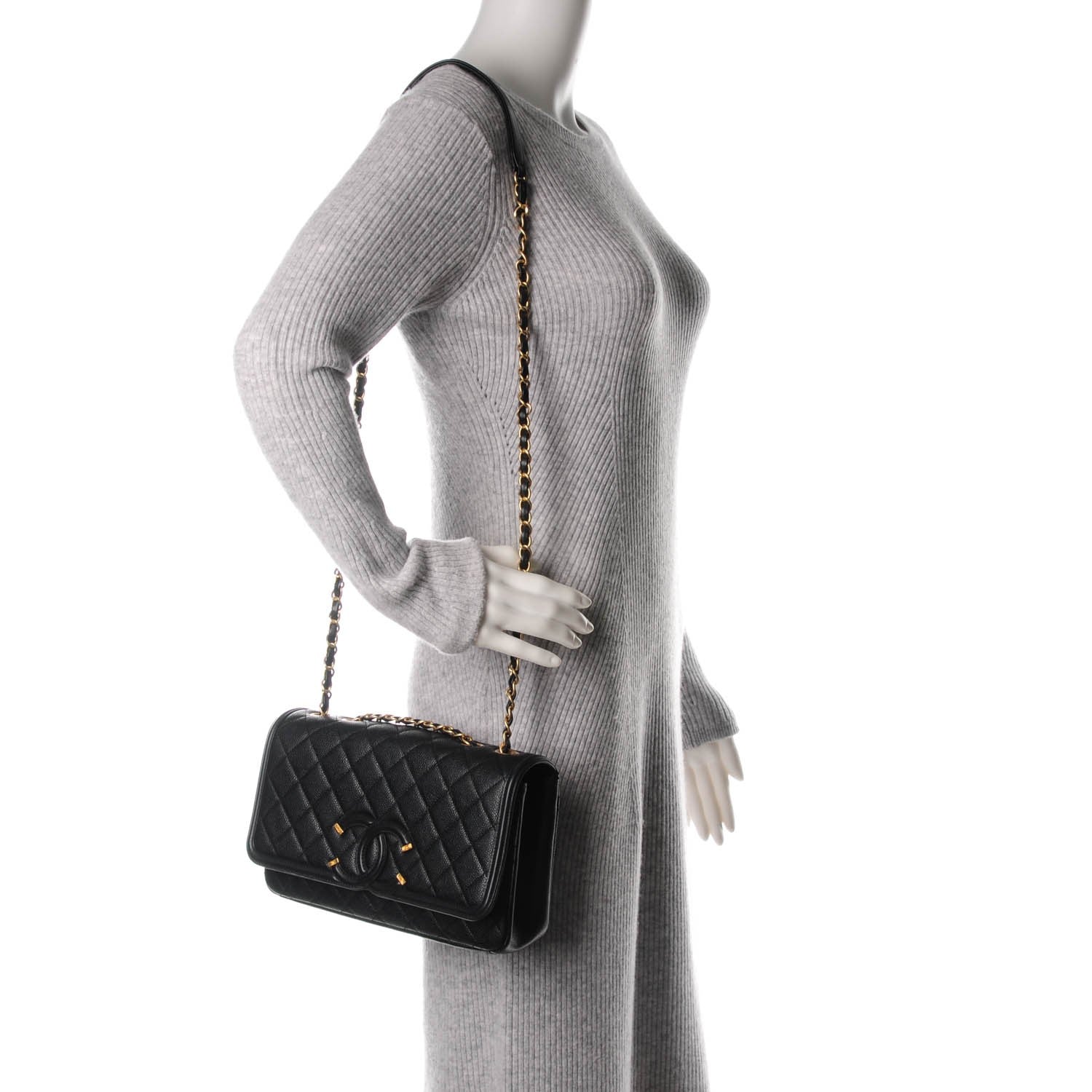 Chanel Caviar Quilted Medium CC Filigree Flap Black 2 of 7