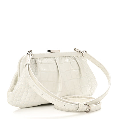 Balenciaga Shiny Supple Calfskin Logo Crocodile Embossed Cloud Clutch XS White 3 of 11