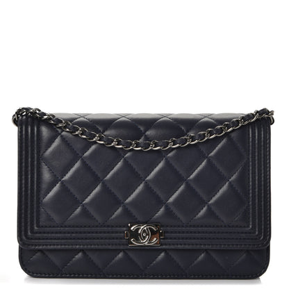 Chanel Lambskin Quilted Boy Wallet On Chain WOC Navy Blue 1 of 12
