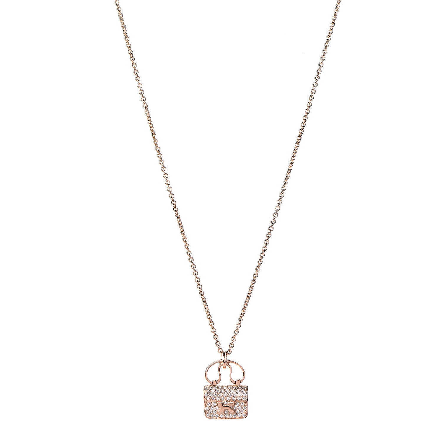 Hermes 18K Rose Gold Diamond Constance Amulette Pendant Necklace 1 of 7