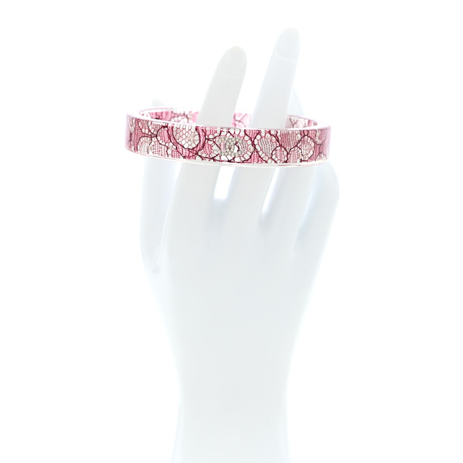 Chanel Resin Lace Crystal CC Bangle Transparent Pink 2 of 4