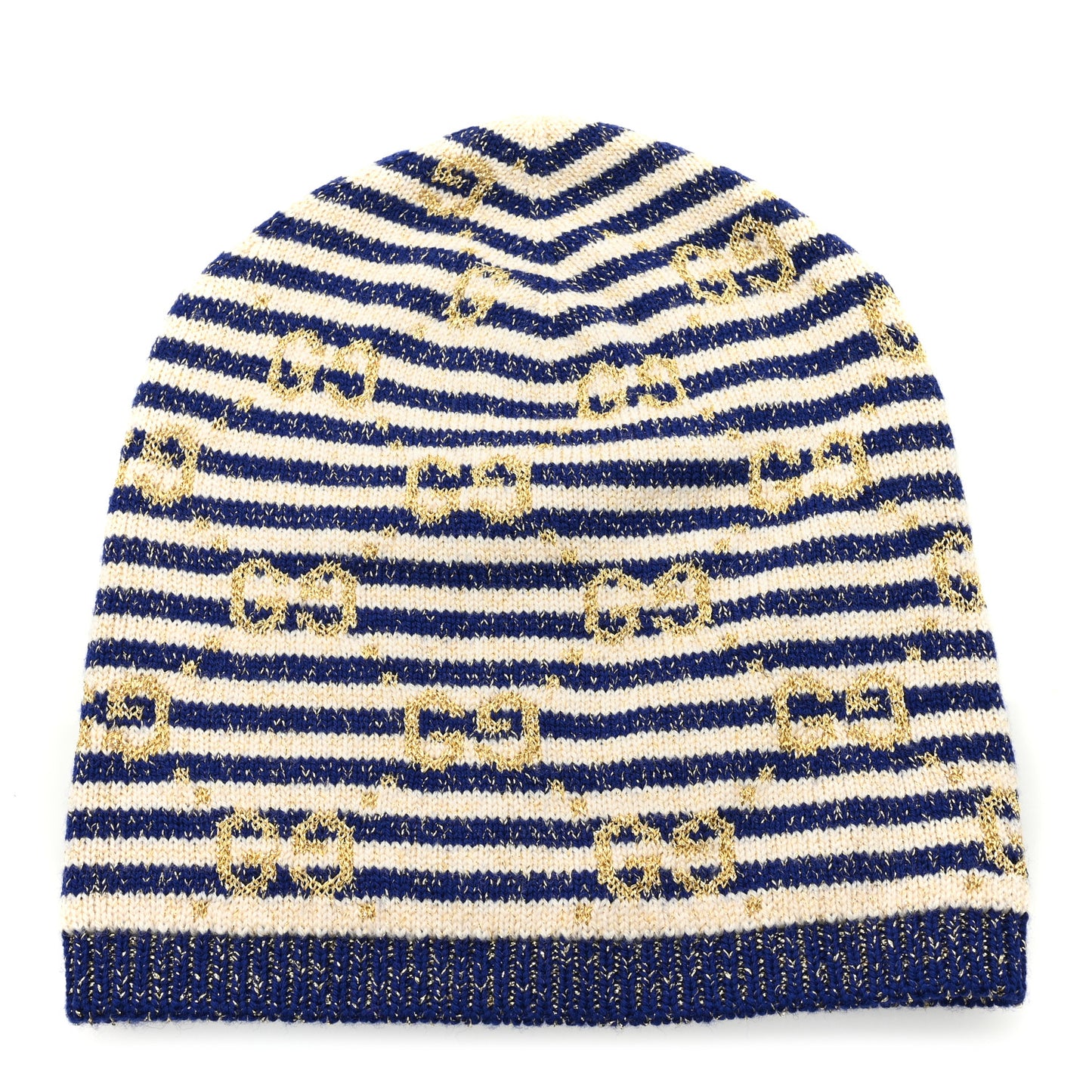 Cotton Monogram Jumbo GG Beanie Hat S Navy Ivory