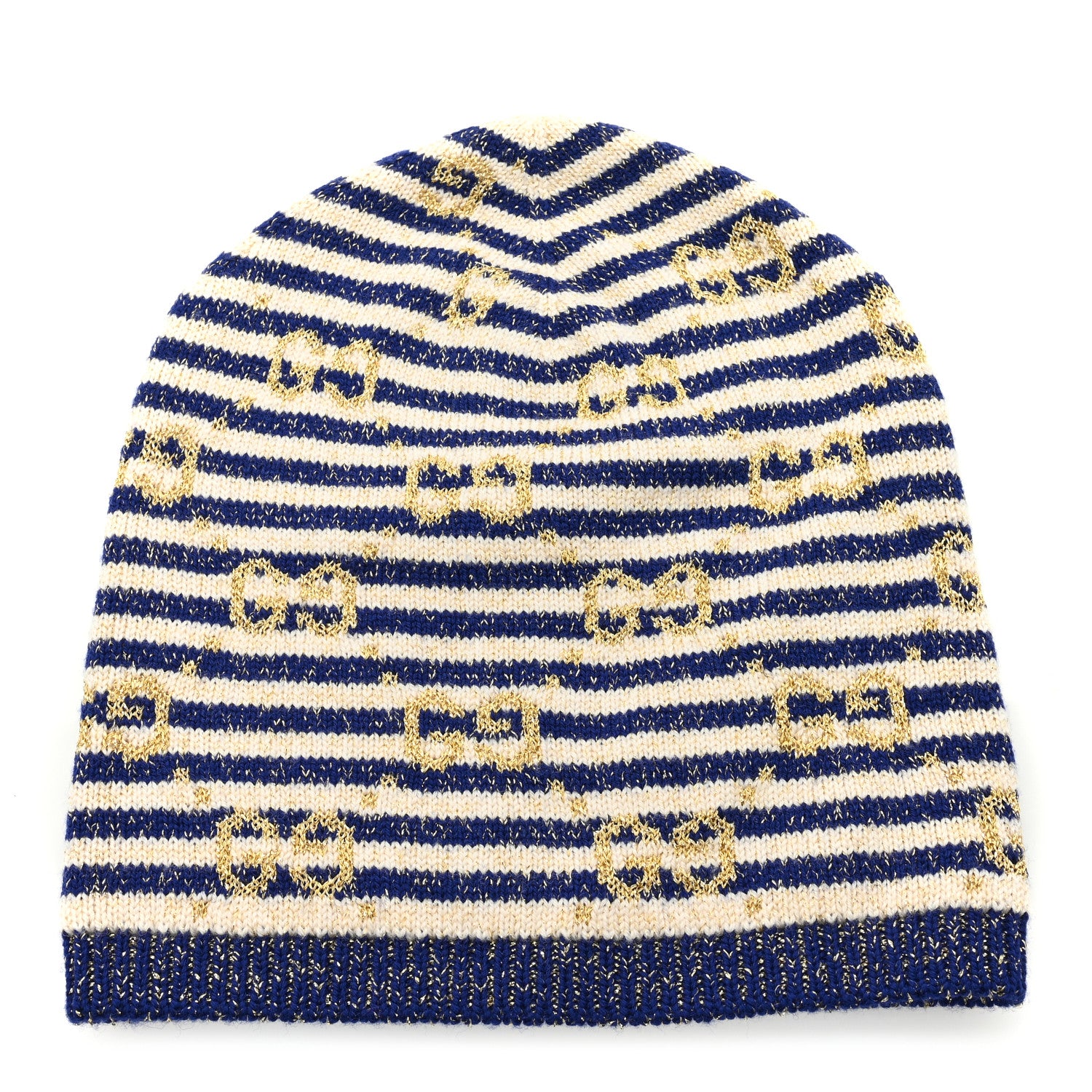 Gucci Cotton Monogram Jumbo GG Beanie Hat S Navy Ivory 1 of 5