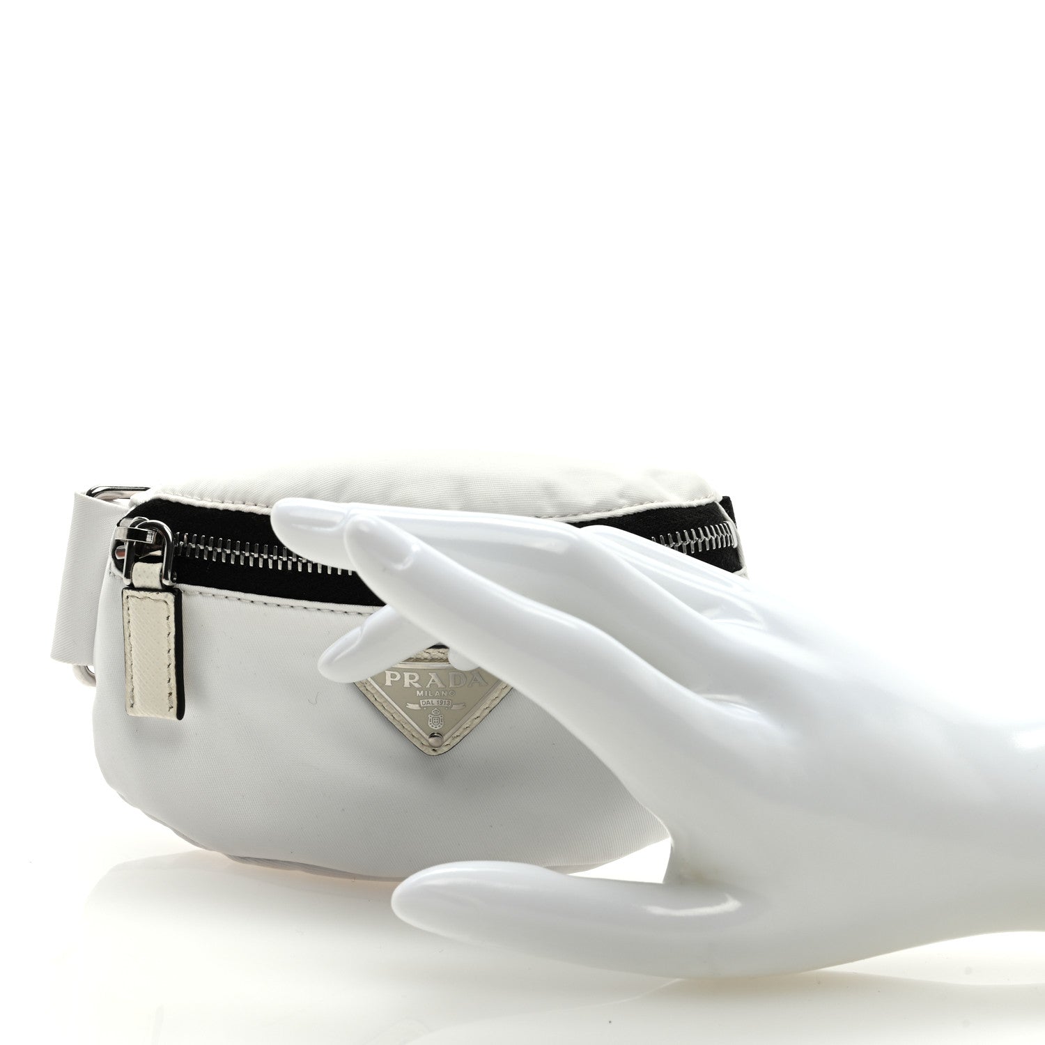 Prada Tessuto Nylon Travel Saffiano Metal Triangle Logo Mini Arm Pouch White 2 of 6