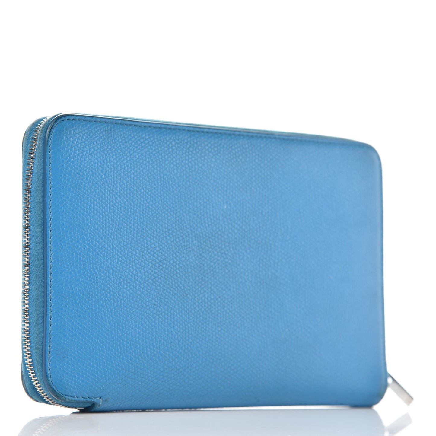 Drummed Calfskin Zip Around Organizer Wallet Turquoise