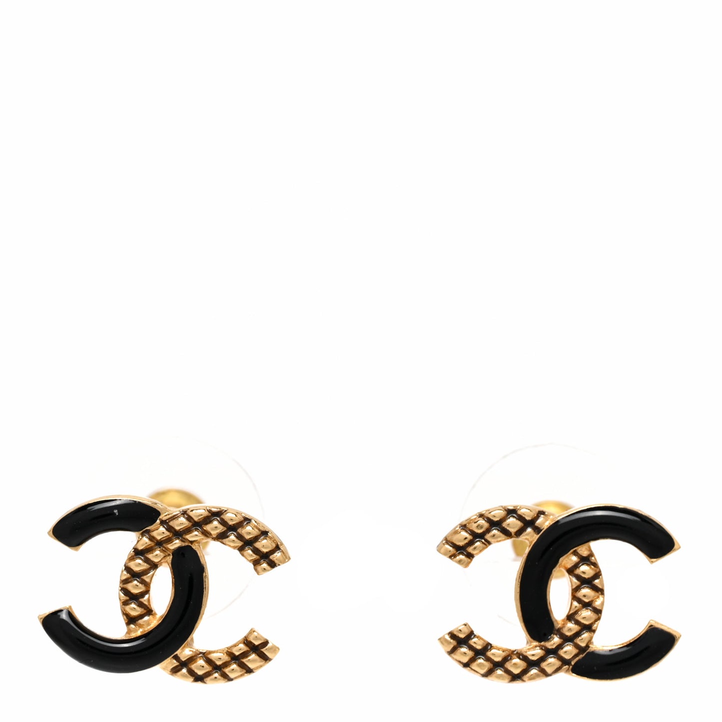 Enamel Quilted CC Earrings Black Gold
