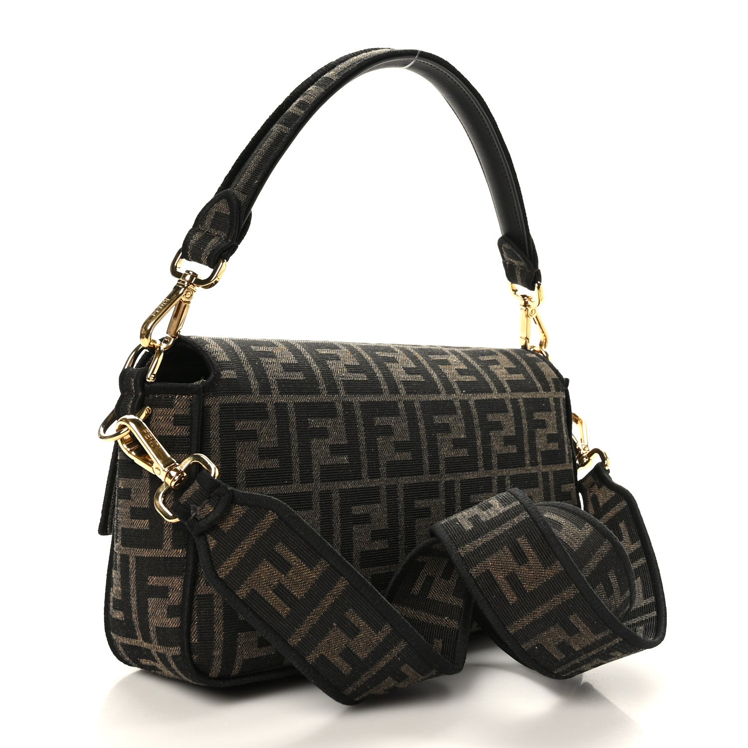 Fendi Fabric Jacquard FF 1974 Medium Baguette Tobacco Moro Black 2 of 9
