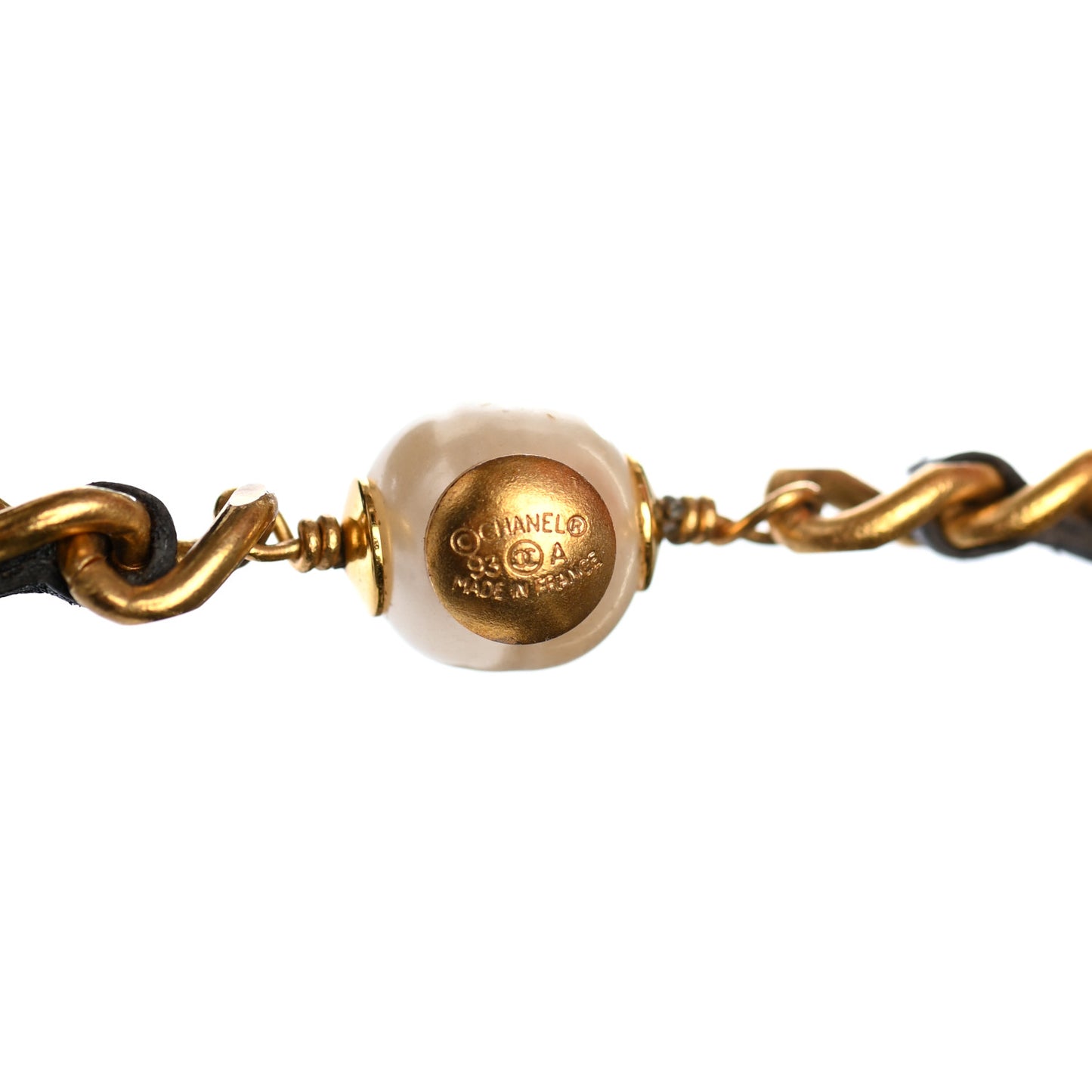 Lambskin Pearl Chain Necklace Black Gold
