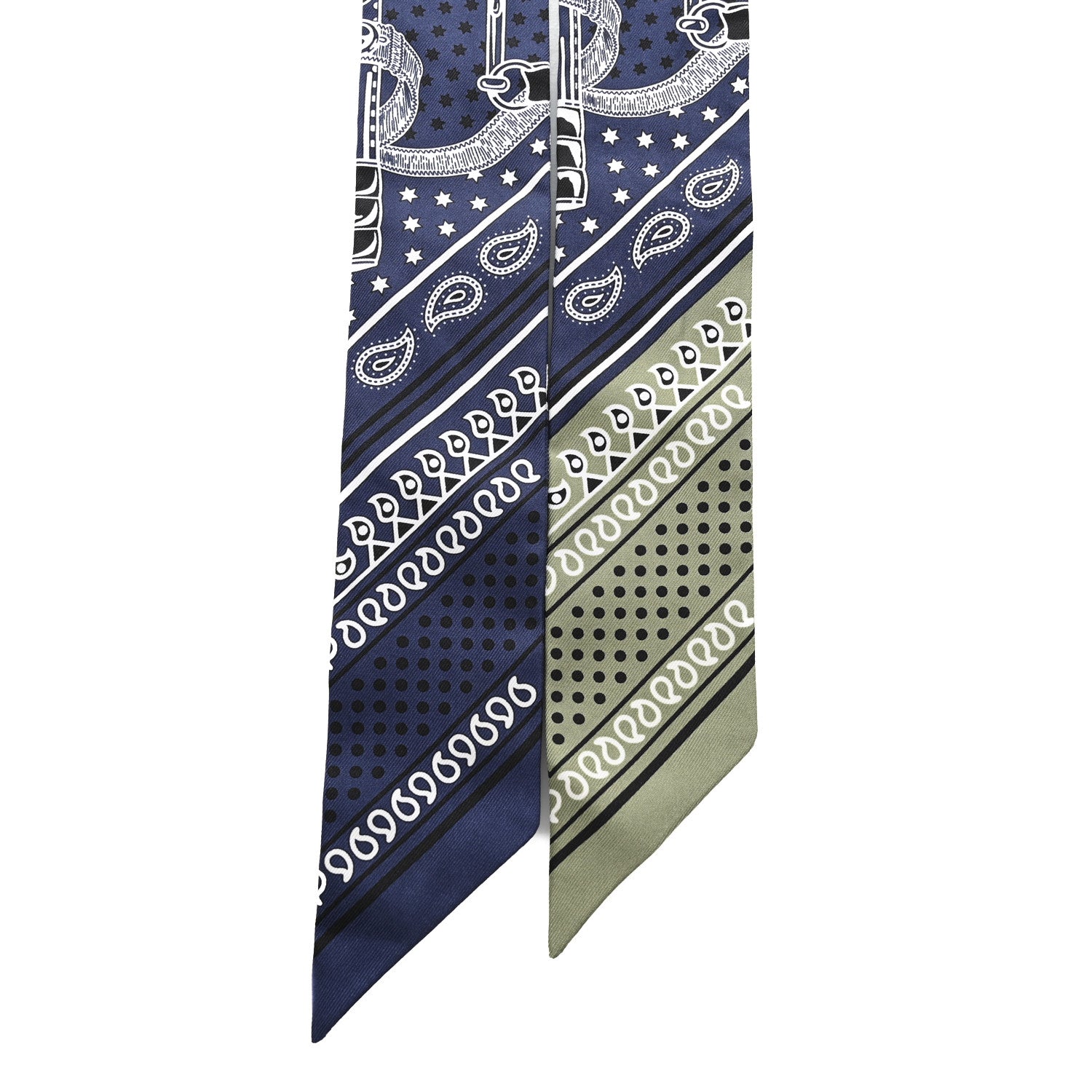 Hermes Silk Eperon d'Or Bandana Twilly Marine Vert Sauge White 2 of 4