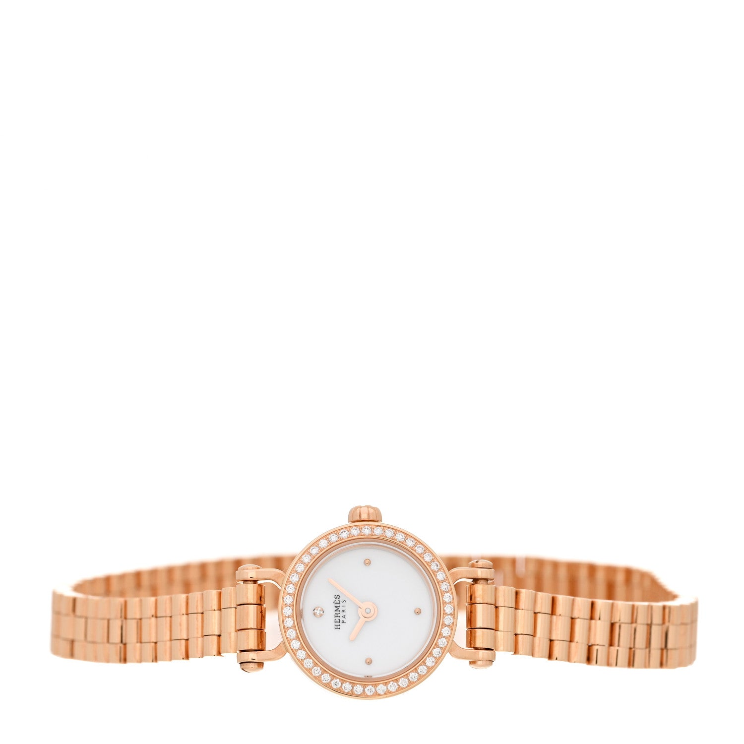 Hermes 18K Rose Gold Diamond Bezel 16mm Faubourg Quartz Watch 2 of 5
