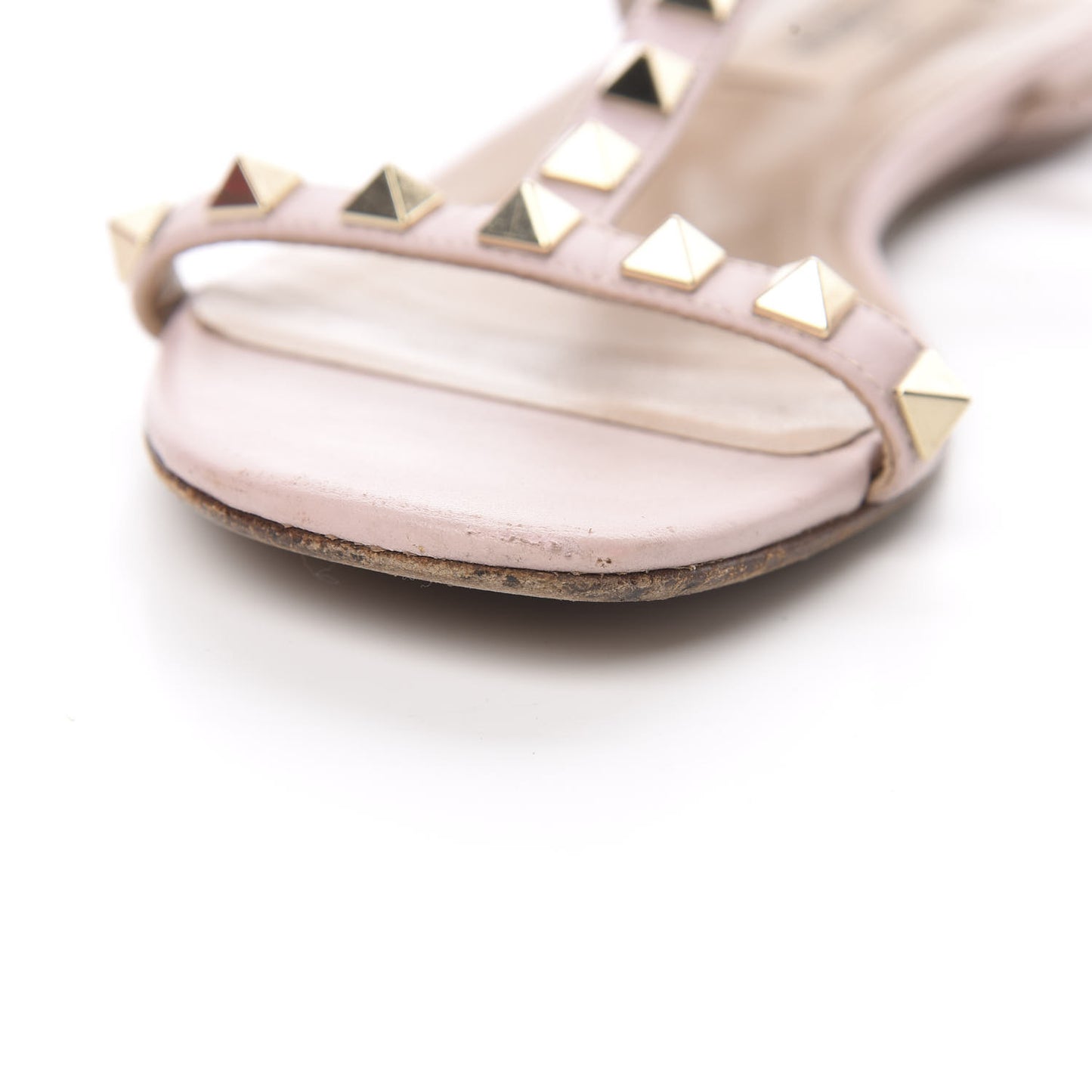 Calfskin Rockstud Ankle T-Strap Flat Sandals 35 Water Rose