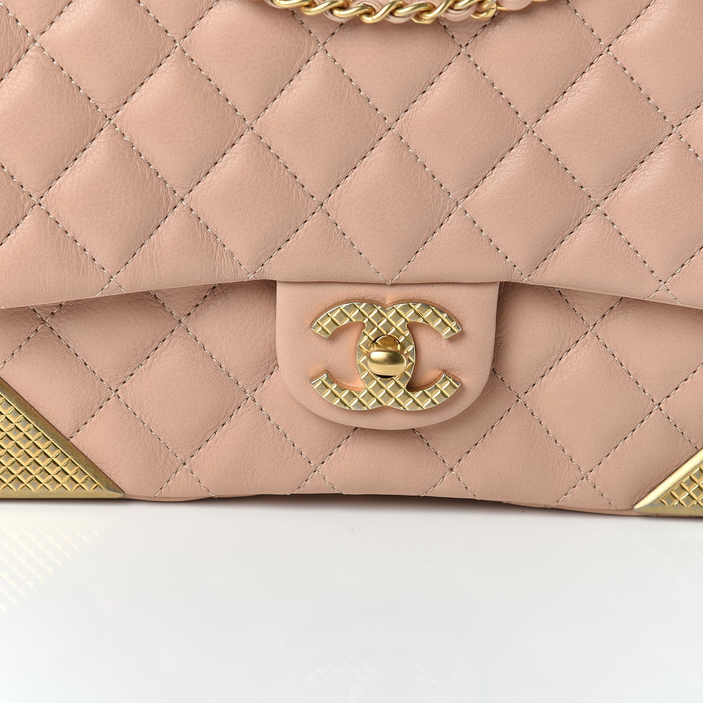 Calfskin Quilted Rock The Corner Flap Beige