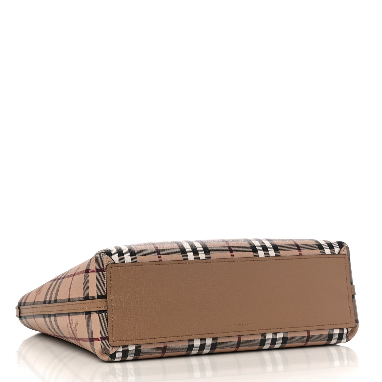 Grainy Calfskin Haymarket Check Small Reversible Tote Mid Camel