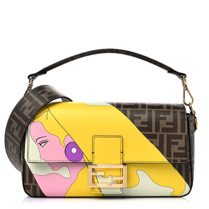 Fendi Glazed Fabric FF 1974 Hairdo Girls Inlay Baguette Mogano Panna Multicolor 1 of 8