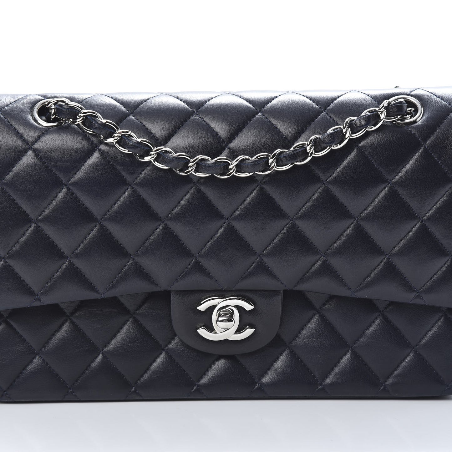 Lambskin Quilted Medium Double Flap Navy