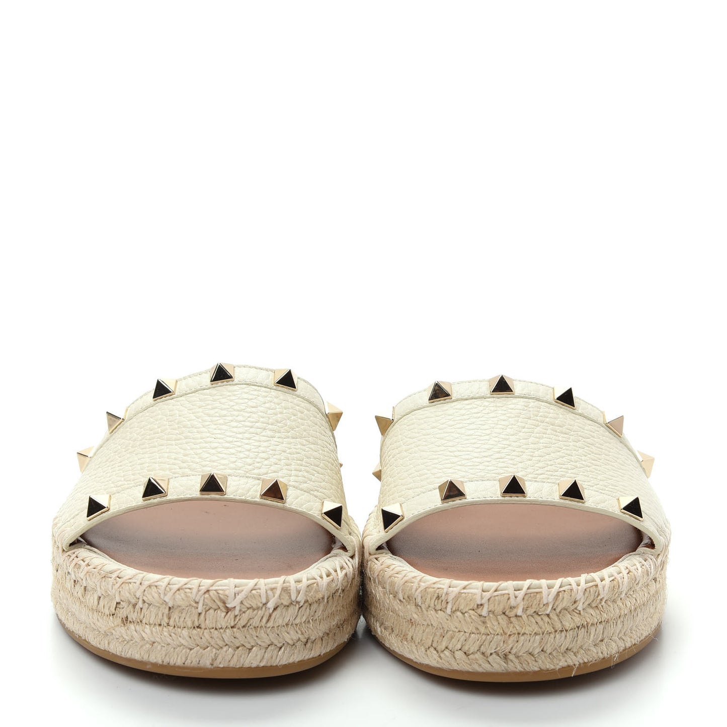Canvas Rockstud Espadrille Flat Slide Sandals 38 White