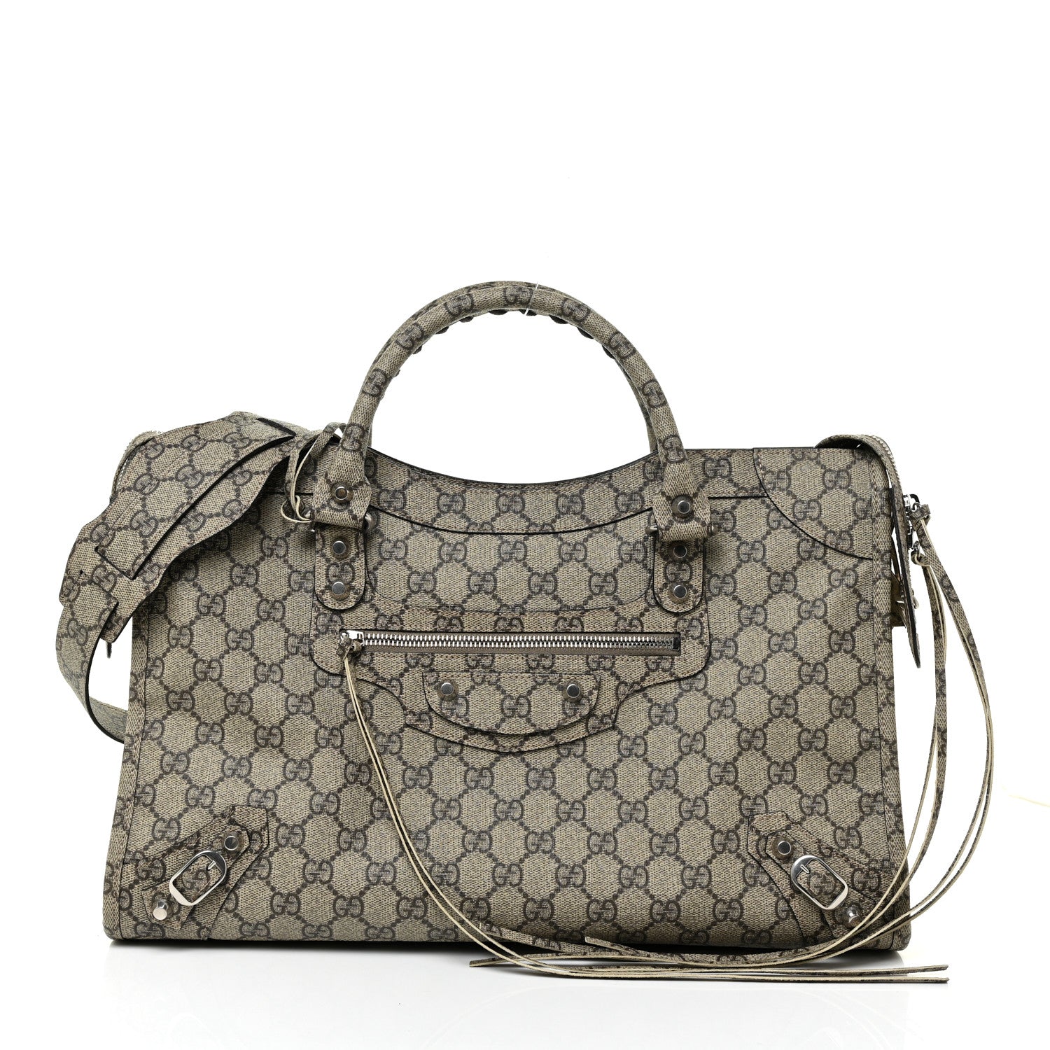 Balenciaga X GUCCI GG Supreme Monogram Neo Classic Silver Hardware City Beige Ebony 3 of 12