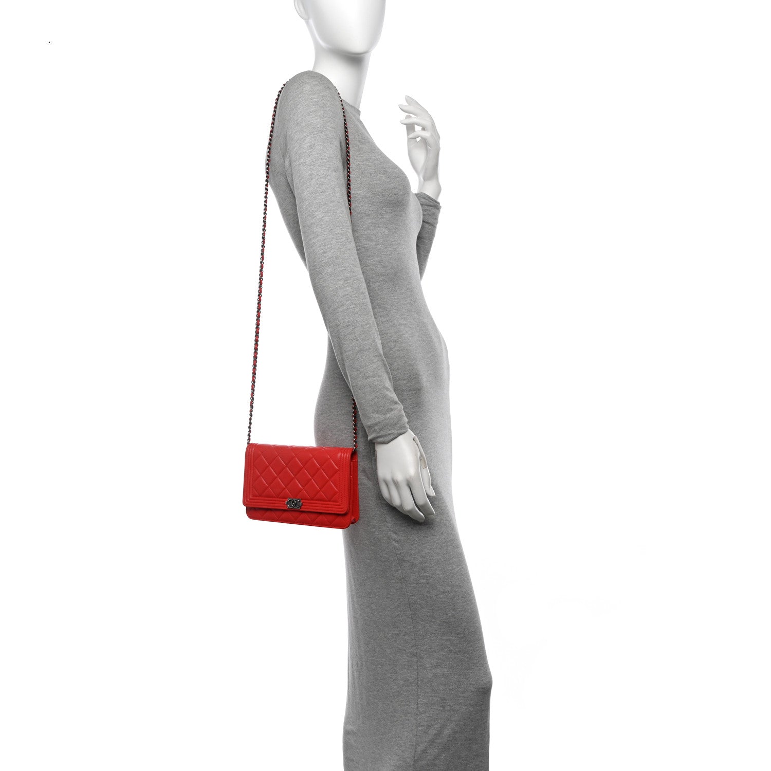 Chanel Lambskin Quilted Boy Wallet On Chain WOC Red 2 of 12