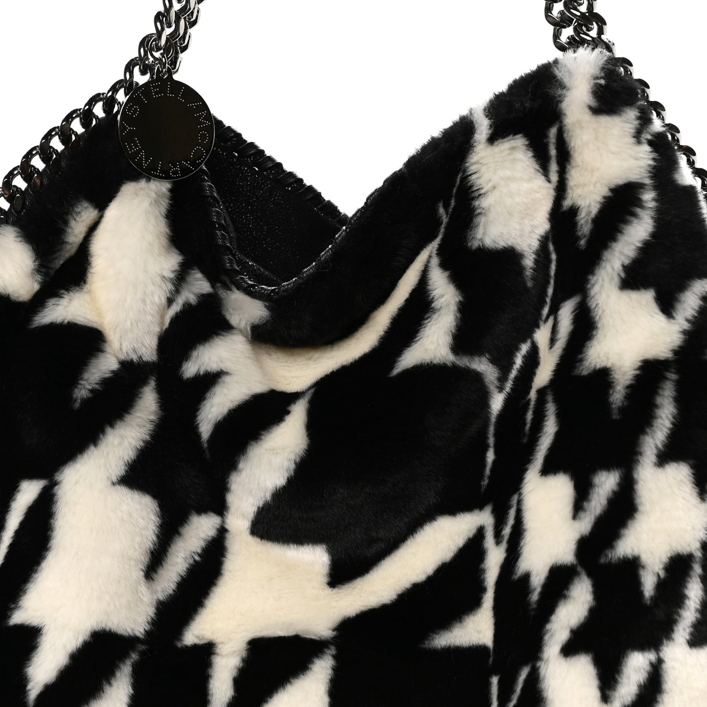Eco Fur Houndstooth Big Falabella  Tote Black White