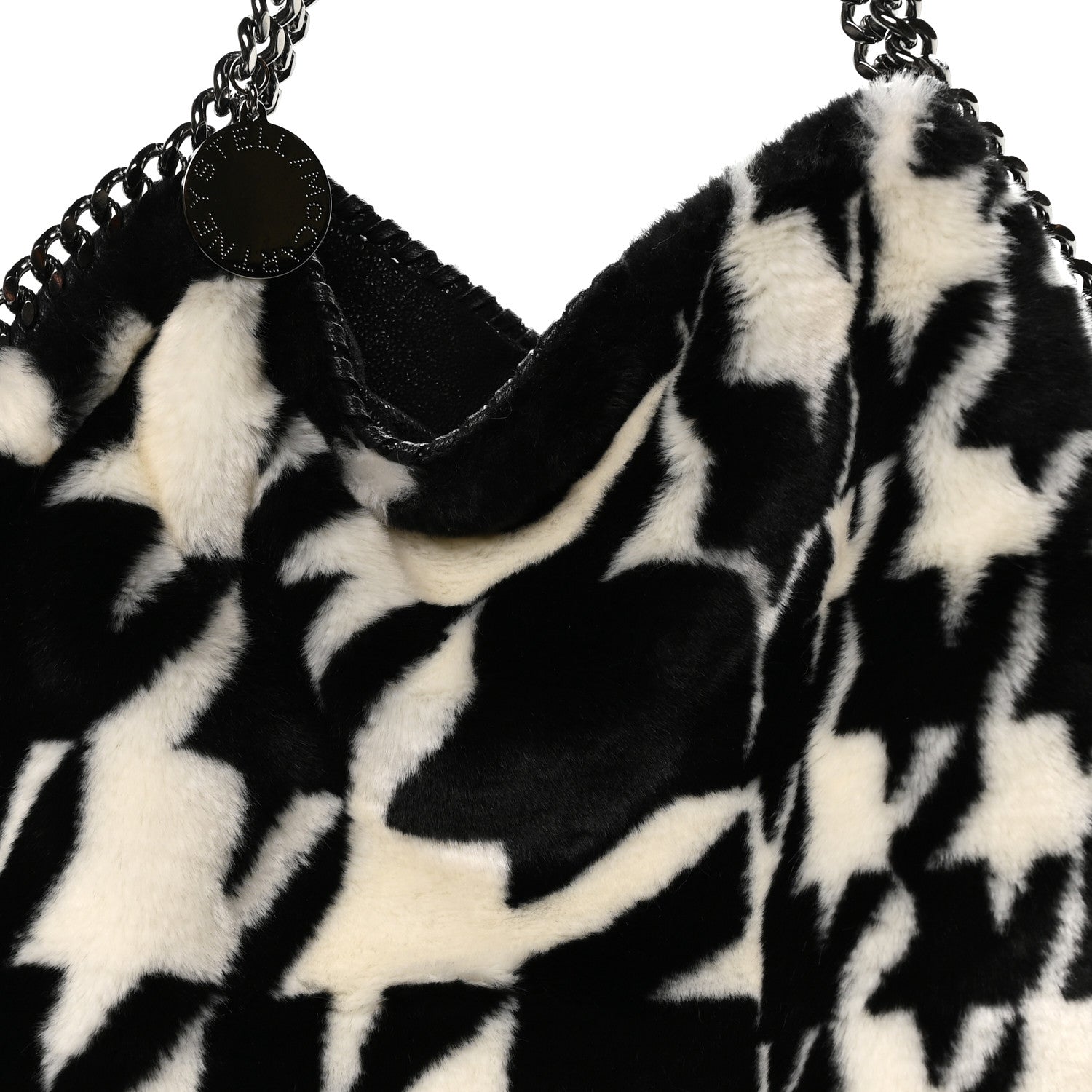 Stella McCartney Eco Fur Houndstooth Big Falabella  Tote Black White 9 of 11