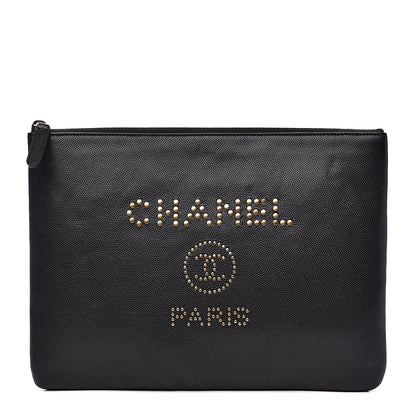 Chanel Caviar Studded Medium Deauville Pouch Black 1 of 11