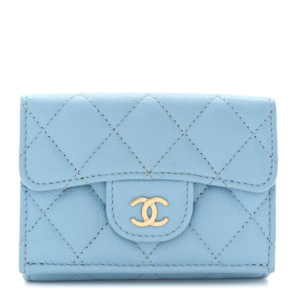 Chanel Caviar Quilted Double Flap Wallet Light Blue 1 of 9