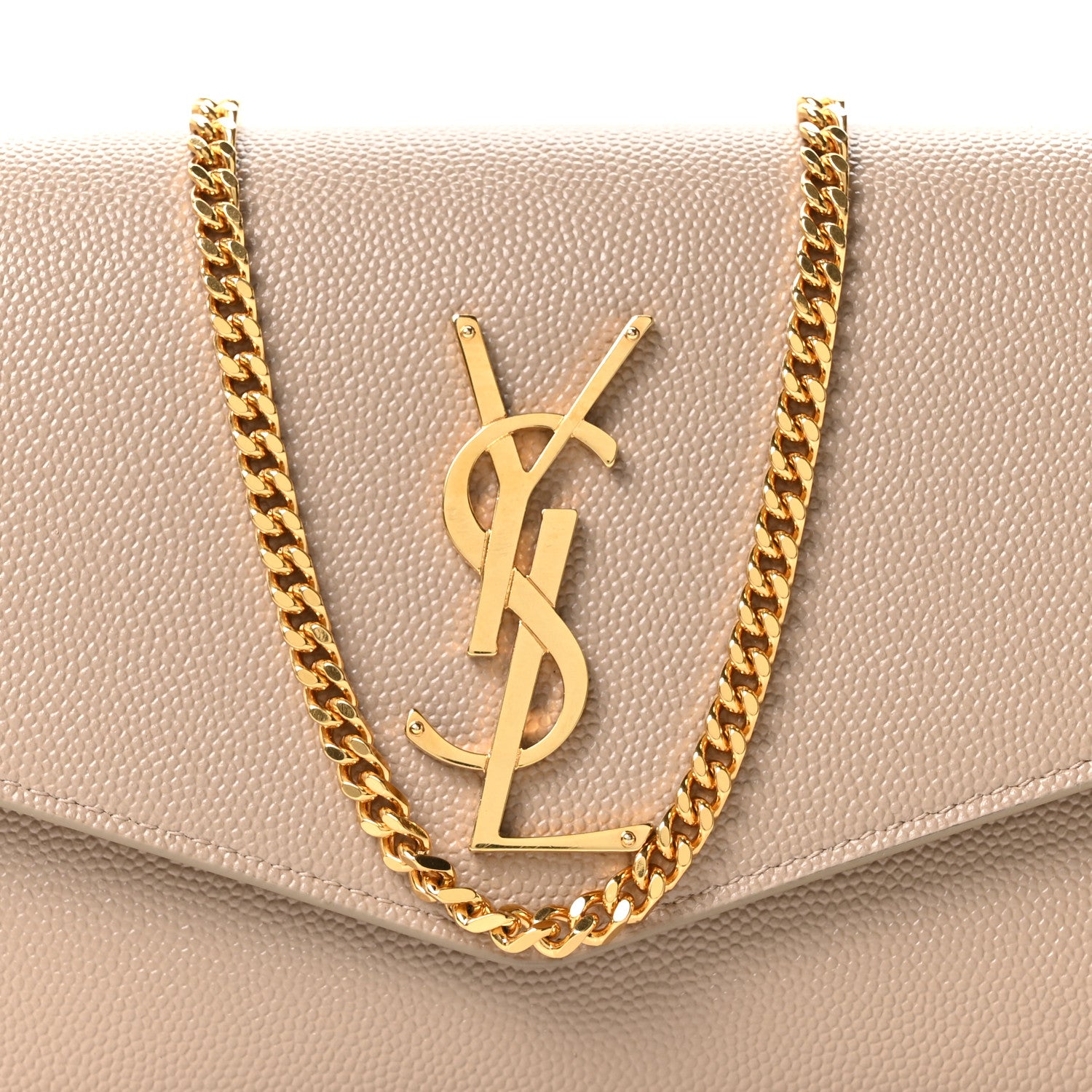 Saint Laurent Grain De Poudre Monogram Uptown Chain Wallet Dark Beige 8 of 11