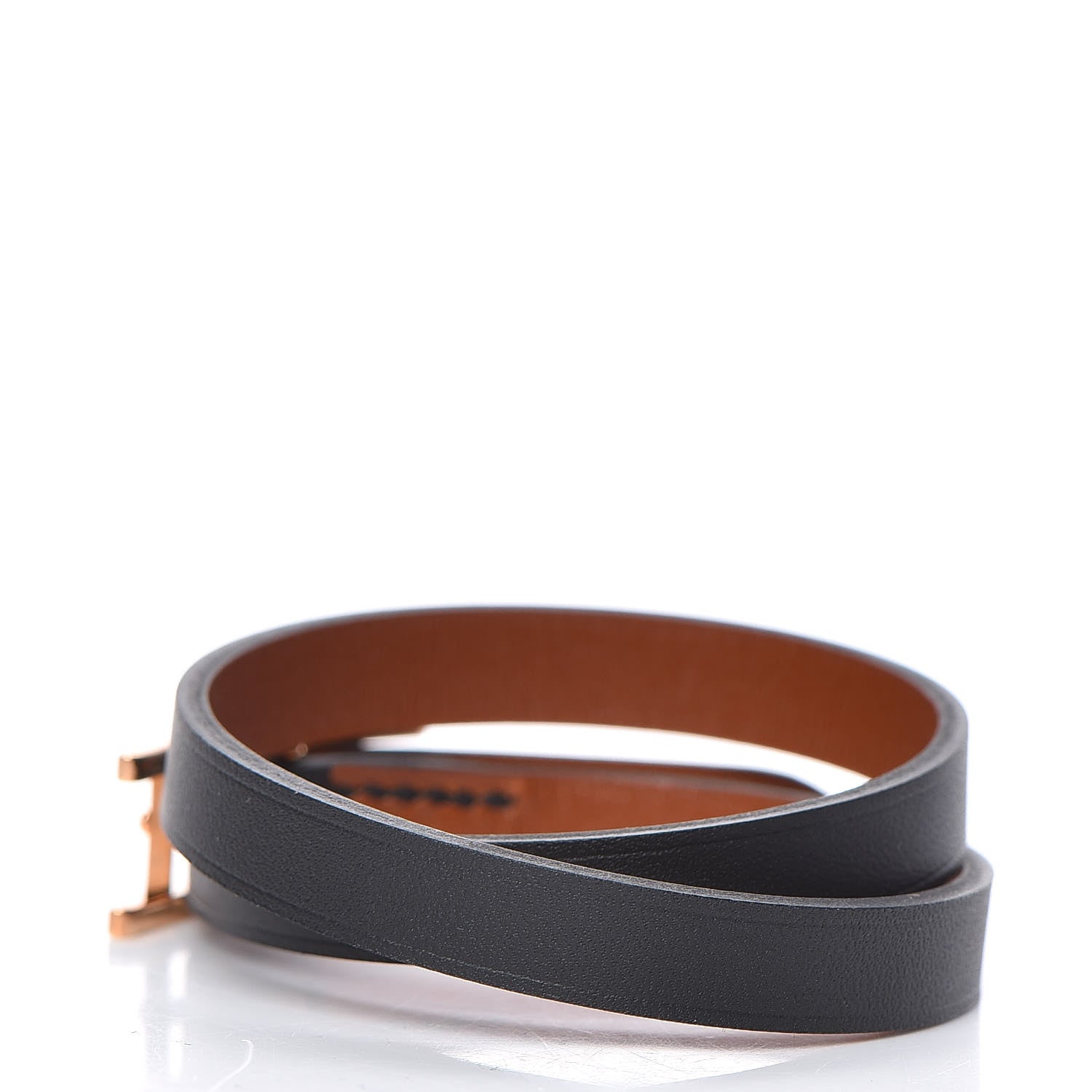 Hermes Chamonix Behapi Double Tour Bracelet T2 Black Gold 3 of 6