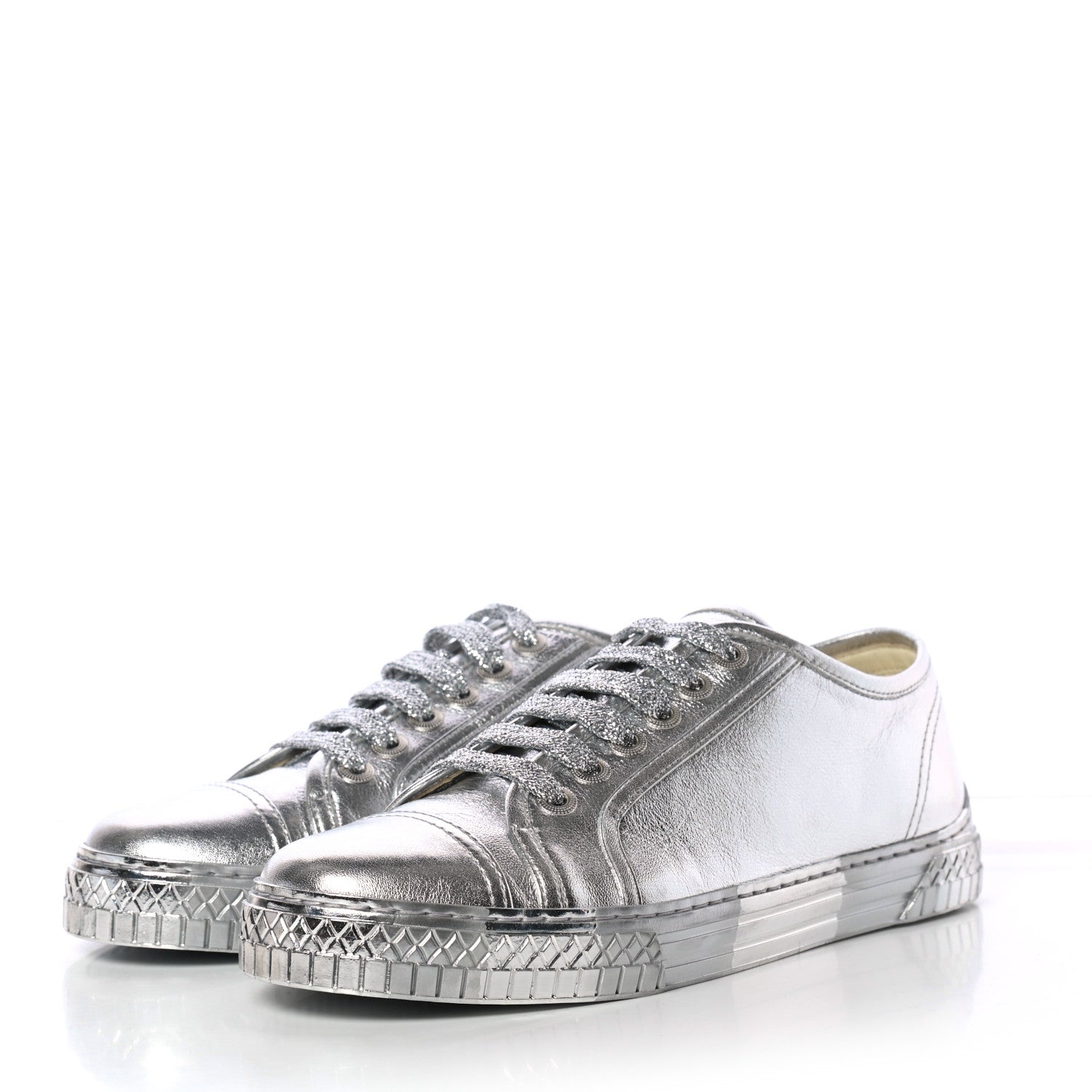 Chanel Laminated Lambskin Sneakers 39 Silver 3 of 8