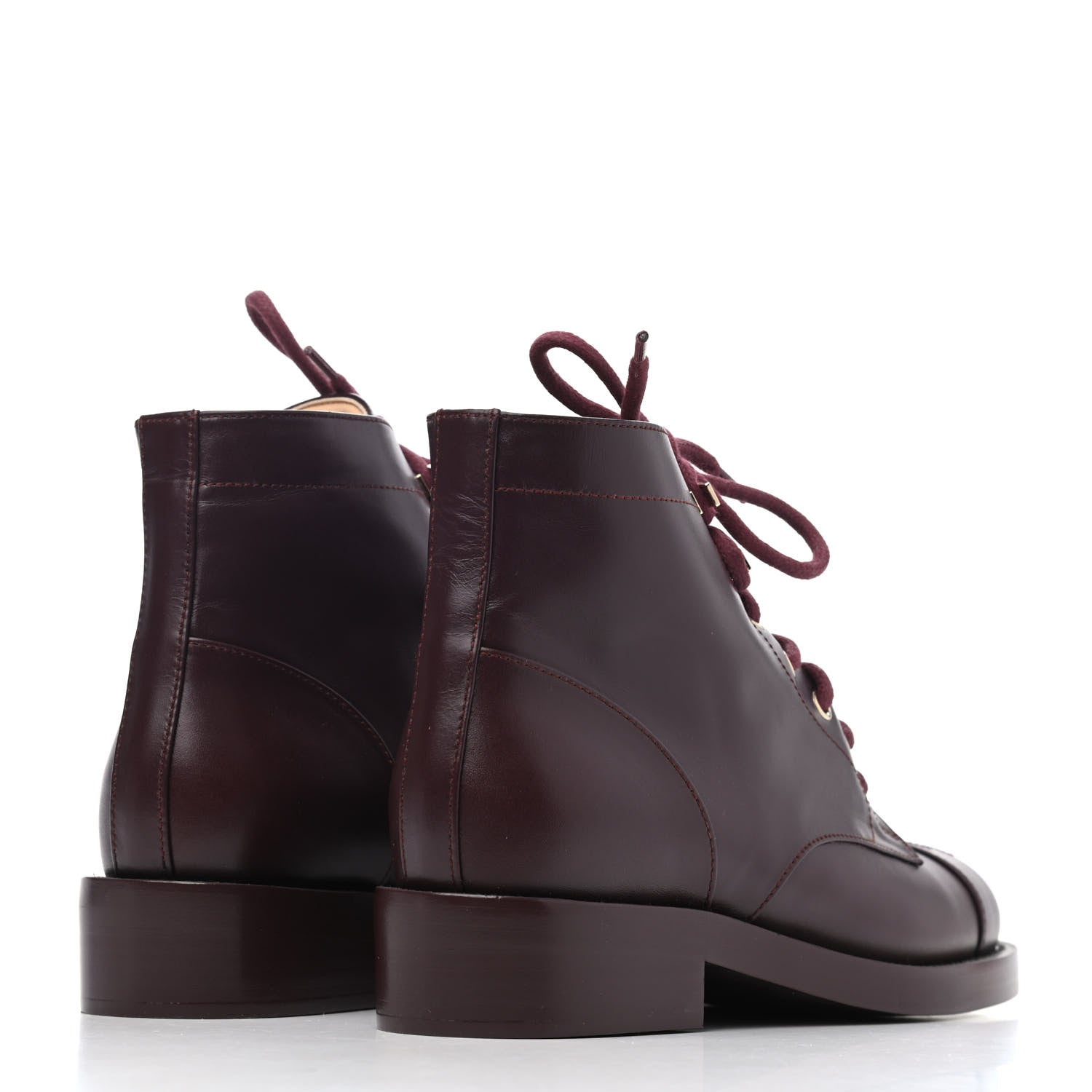 Chanel Calfskin Lace Up CC Short Boots 37 Burgundy 3 of 4