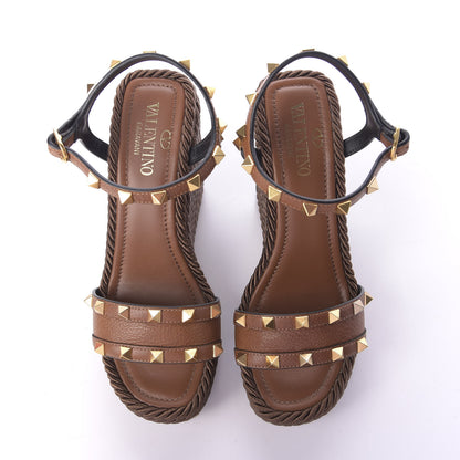 Valentino Garavani Calfskin Rockstud Torchon Espadrille Wedge Sandals 35 Cuoio 6 of 11