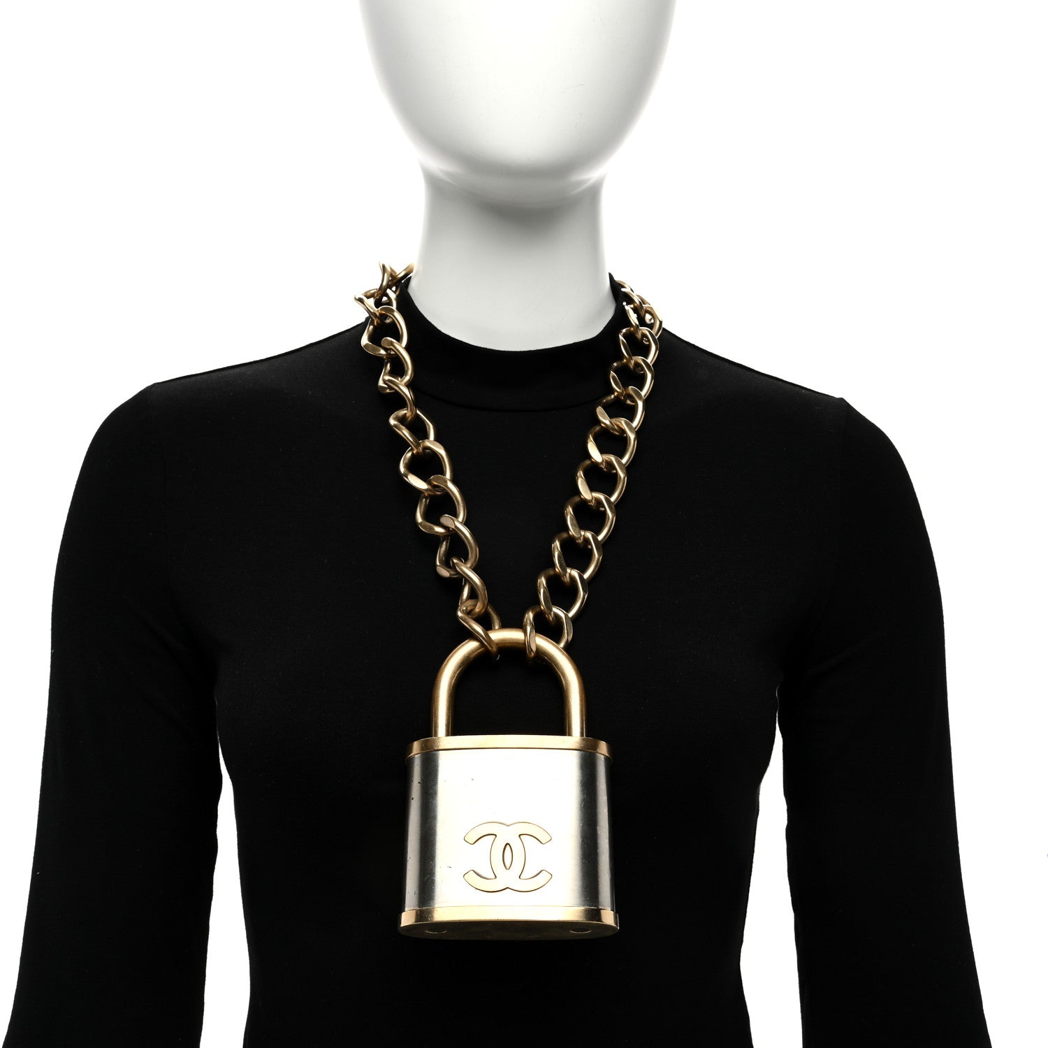Chanel CC Oversized Padlock Necklace Gold Silver 2 of 4