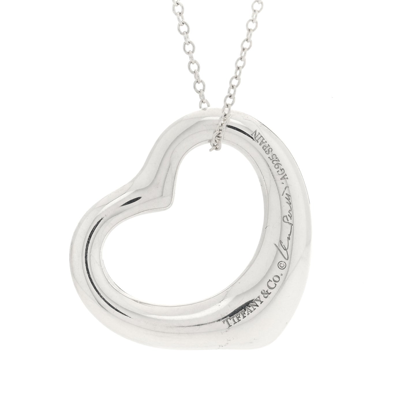 Sterling Silver 22mm Elsa Peretti Open Heart Pendant Necklace