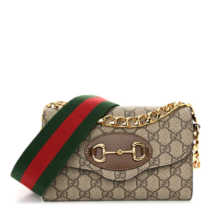 Gucci GG Supreme Monogram Azalea Calfskin Web Mini Horsebit 1955 Chain Shoulder Bag Beige Ebony Brown Sugar 1 of 10